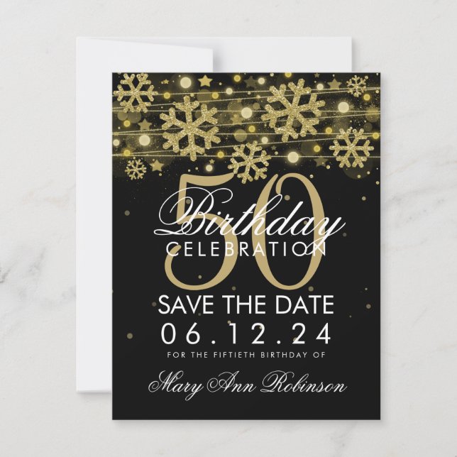 Save The Date Gold Black 50th Birthday Save Date Winter (Devant)