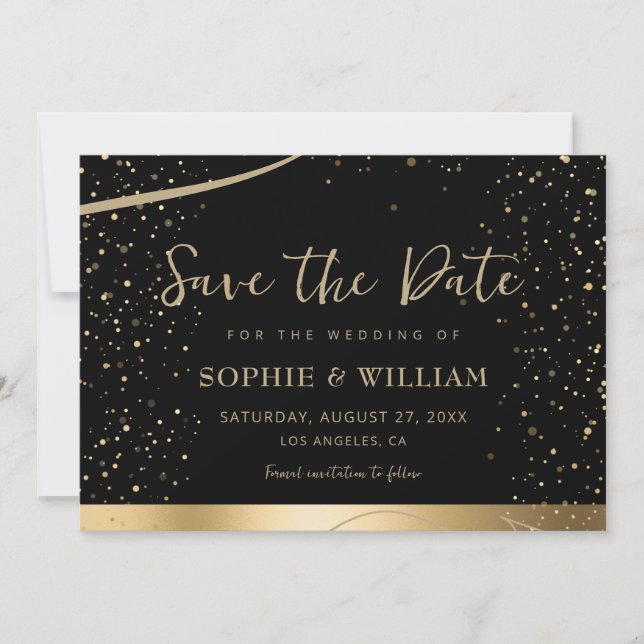 Save The Date Gold & Black Beau Mariage élégant (Devant)