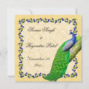 Save The Date Gold Blue Indian Peacock Enregistrer la date Invit