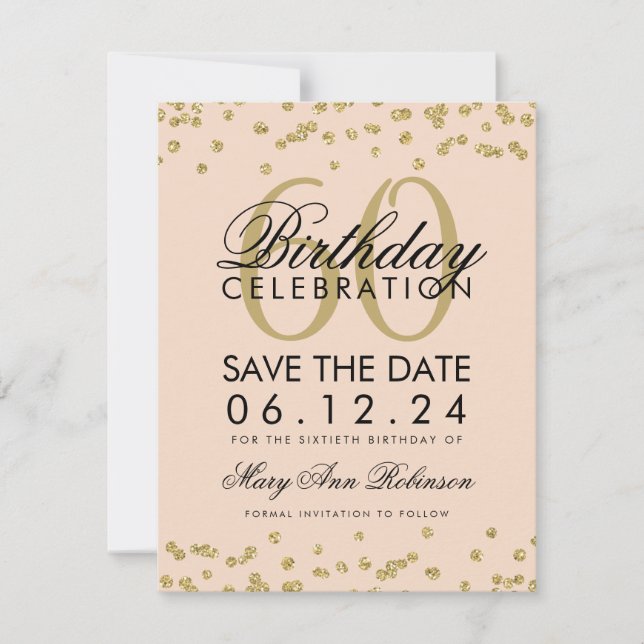 Save The Date Gold Blush Pink 60e anniversaire Date de sauvegard (Devant)