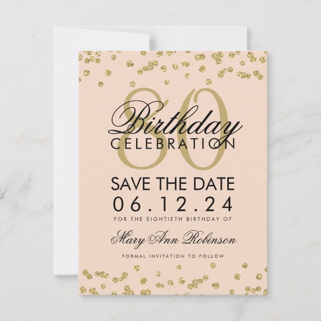 Save The Date Gold Blush Pink 80e anniversaire Date de sauvegard (Devant)