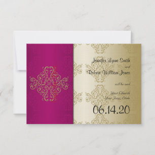 Save The Date Gold Burgundy Damask Posh Wedding Enregistrer la d