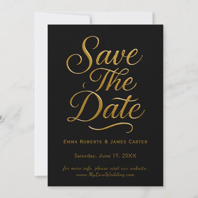 Save The Date Gold Calligraphy Black Enregistrer la date (Devant)