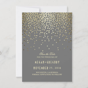 Save The Date Gold Confetti Grey Élégant Enregistrer la date