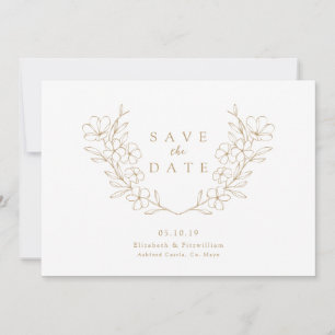 Save The Date Gold Elegant Simple Cherry Blooming Fleur Wreath