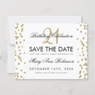 Save The Date Gold Enregistrer la date 21e Anniversaire Confetti