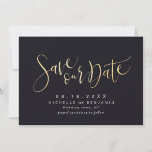 Save The Date Gold et Black Modern Script simple Enregistrer la