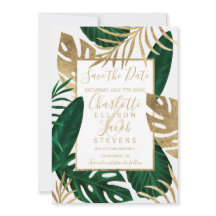 Gold feuille verte tropicale enregistrer la date m