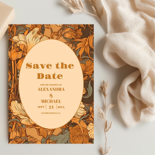 Save The Date Gold Floral Art Nouveau Mariage (Créateur téléchargé)