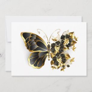 Save The Date Gold flower Butterfly with Black Orchid