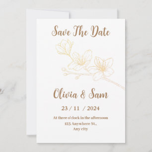 Save The Date Gold Flower Minimal White Enregistrer la date Invi