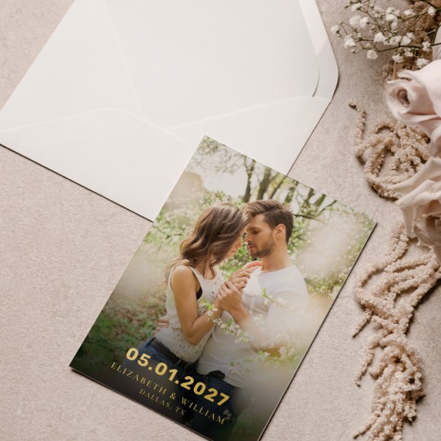 Save the Date Gold Foil Foto Hochzeitsankündigung Folieneinladung (Von Creator hochgeladen)
