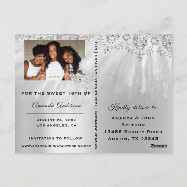 Save the Date Gold Foto Rose Sweet 16. Bridal Postkarte (Rückseite)