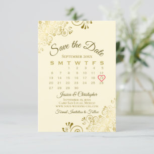 Save The Date Gold Frills Ivory Cream Chic Calendrier Mariage