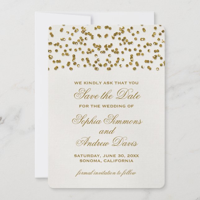 Save The Date Gold Glamor Parties scintillant Confetti Enregistr (Devant)