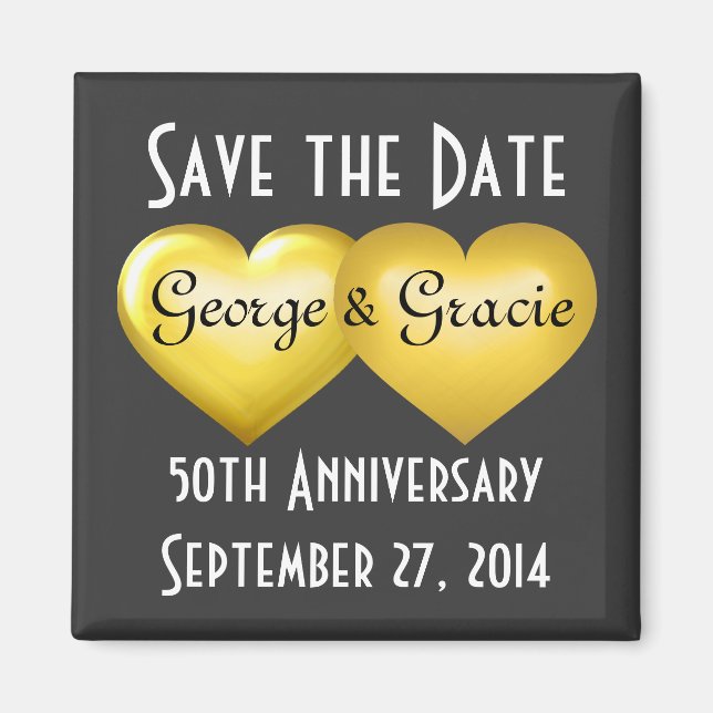 Save the Date Gold Hearts 50 Jahre Magnet (Vorne)