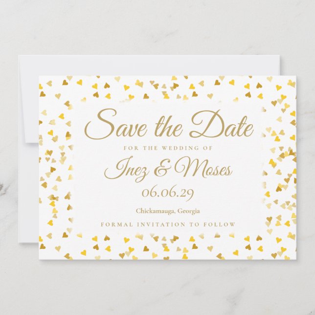 Save The Date Gold Hearts Confetti Enregistrer la date (Devant)