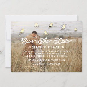 Save the Date Gold Holograph OmbeFoto Hütte Bird Einladung
