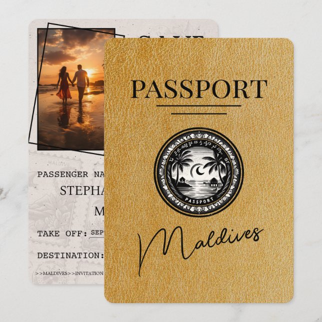 Save The Date Gold Maldives Passport Enregistrer La Date (Devant / Derrière)