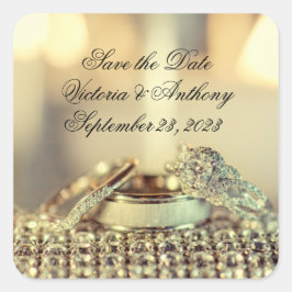 Save the Date Gold Names Date Script Quadratischer Aufkleber
