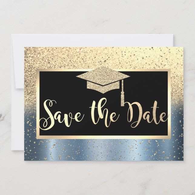 Save The Date Gold Parties scintillant Blue Graduation Enregistr (Devant)