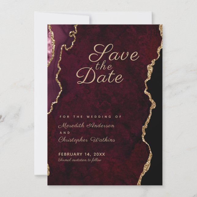 Save The Date Gold Parties scintillant Bourgogne Agate Enregistr (Devant)