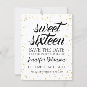 Save The Date Gold Parties scintillant Sparkle Confetti Sweet 16