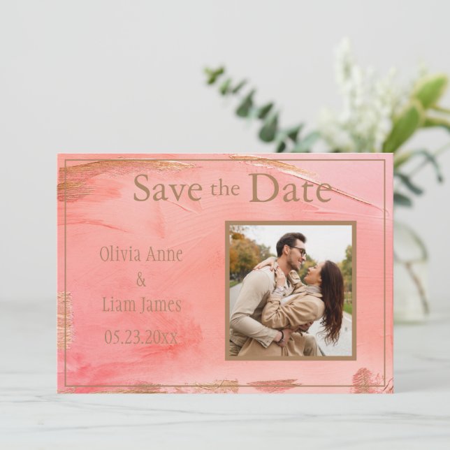 Save The Date Gold Peach Melon Abstrait Photo Modern (Debout devant)