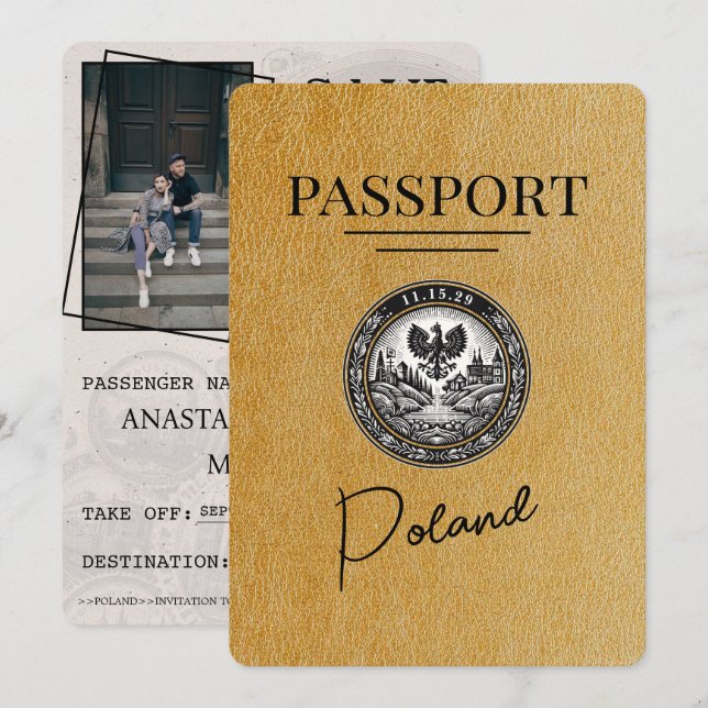 Save The Date Gold Pologne Passeport Enregistrer La Date (Devant / Derrière)