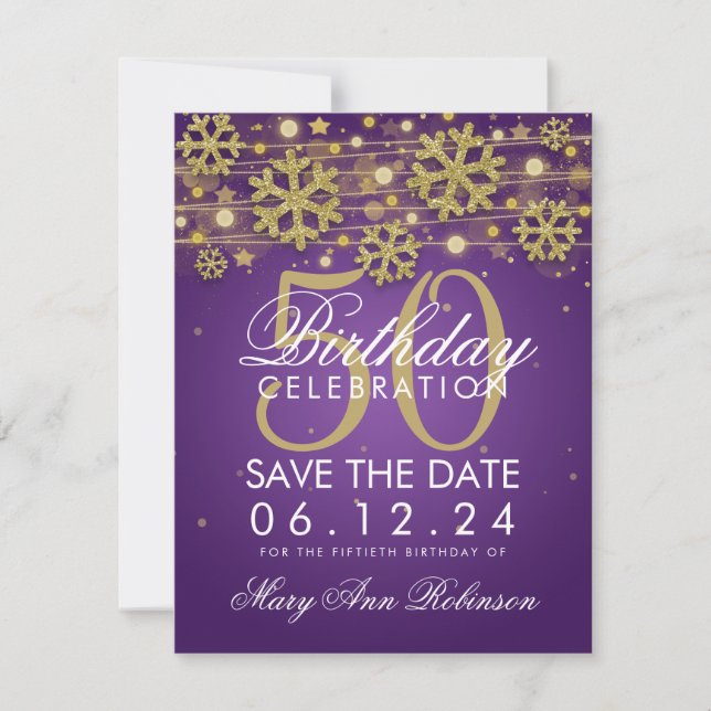Save The Date Gold Purple 50e anniversaire Date de sauvegarde hi (Devant)