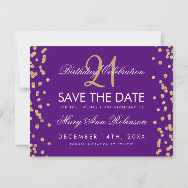 Save The Date Gold Purple Enregistrer la date 21e anniversaire C (Devant)