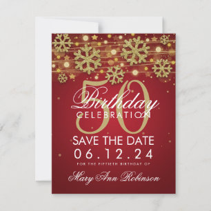 Save The Date Gold Red 50th Birthday Save Date Winter