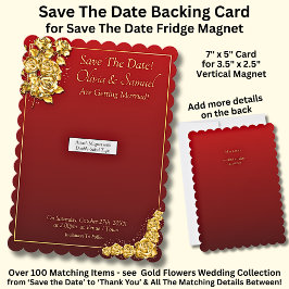 Save The Date - Gold Roses, Magnet Backing Card