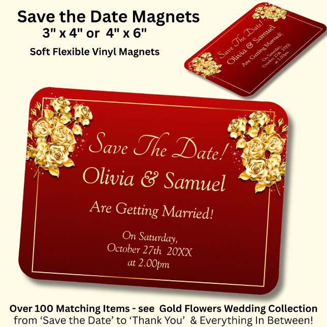 Save The Date - Gold Roses Maroon Red Vinyl  Magnet (Von Creator hochgeladen)