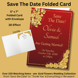 Save The Date - Gold Roses on Maroon Red Karte