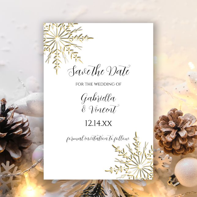 Save The Date Gold Snowflakes Mariage d'hiver Enregistrer la dat (Créateur téléchargé)