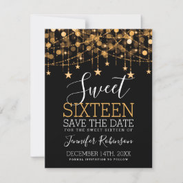 Save The Date Gold Sweet 16 Éclairages à cordes étincelantes Dat
