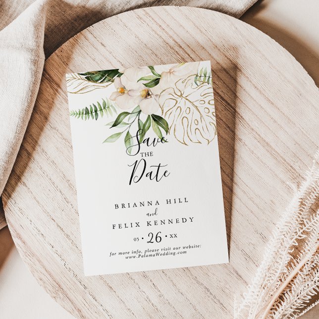 Save The Date Gold Tropical Foliage Floral Mariage (Créateur téléchargé)