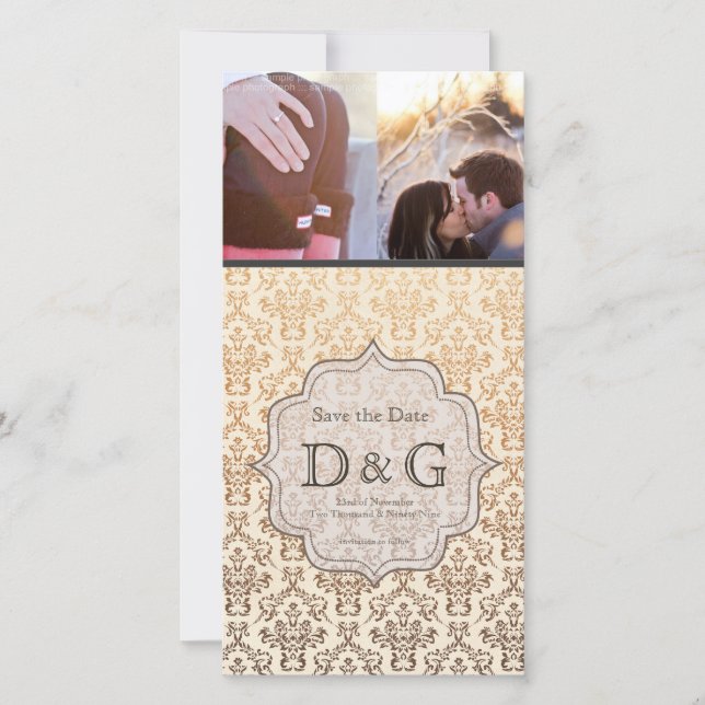 Save the Date Gold Vanilla Damask Fillagary Card (Vorderseite)