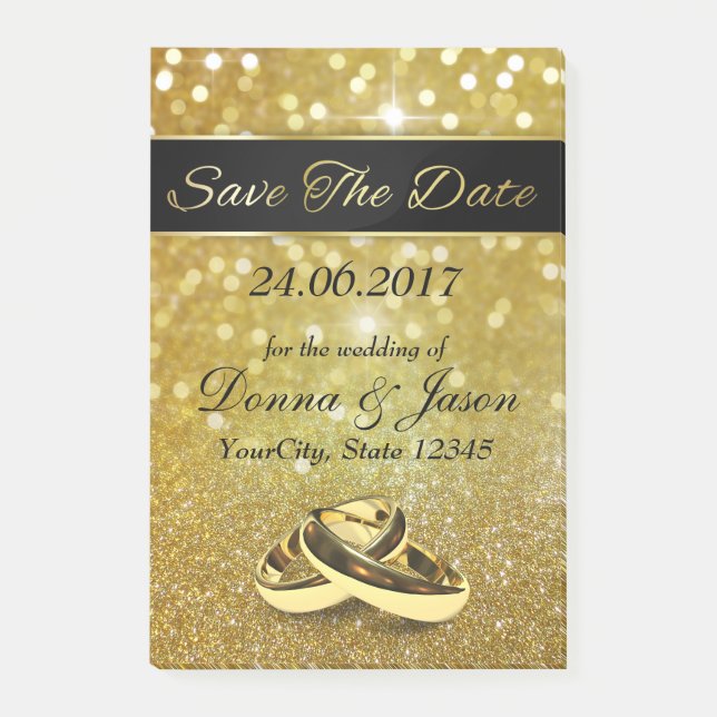 Save the Date Gold Wedding Rings - Post-it® Notes Post-it Klebezettel (Vorderseite)