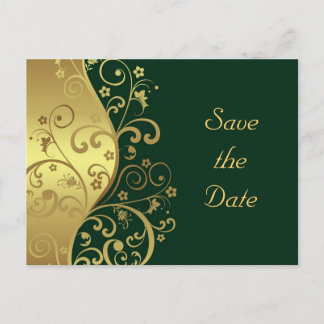 Save the Date - Gold-Wirbel und Dunkelgrün Ankündigungspostkarte