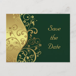 Save the Date - Gold-Wirbel und Dunkelgrün Ankündigungspostkarte