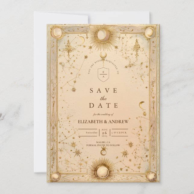 Save The Date Golden Celestial Baroque Wedding (Devant)