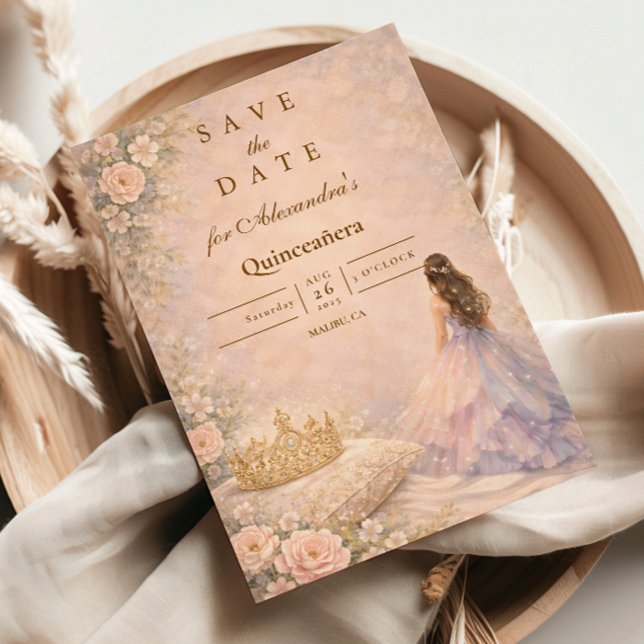 Save The Date Golden Crown Fairytale Quinceañera (Créateur téléchargé)