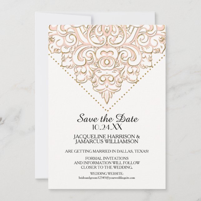 Save the Date Golden Damask Muster Gold Lace (Vorderseite)