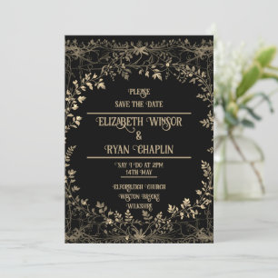 Save The Date Golden Floral Black Elegant