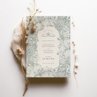 Save the Date Golden Lily Sky Blue William Morris