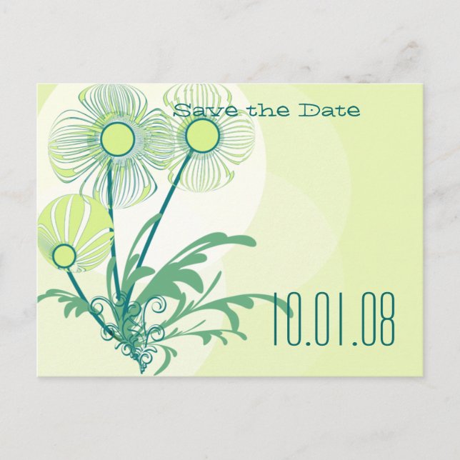 Save the Date Golden Lime Green Floral Wedding Ankündigungspostkarte (Vorderseite)
