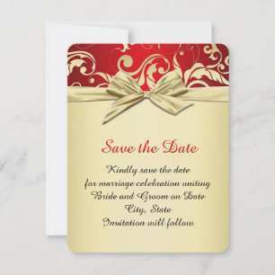 Save The Date Golden Red Elegant Damask Dream Enregistrer la dat