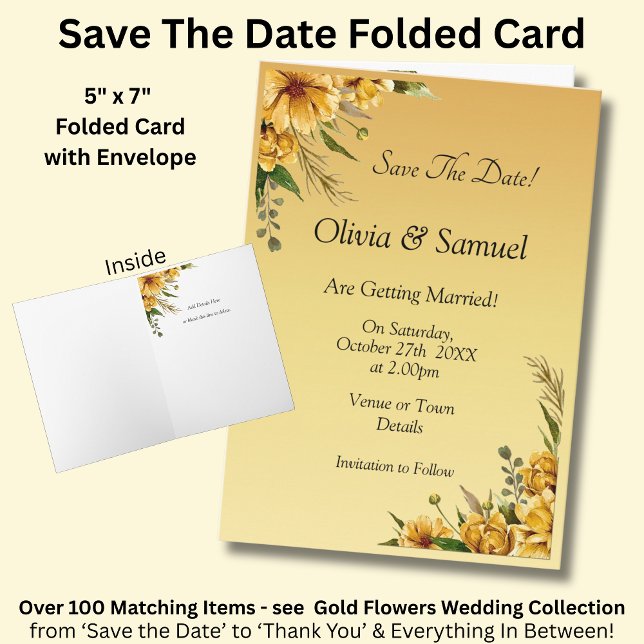 Save The Date Golden Yellow Flower Folded  Karte (Von Creator hochgeladen)